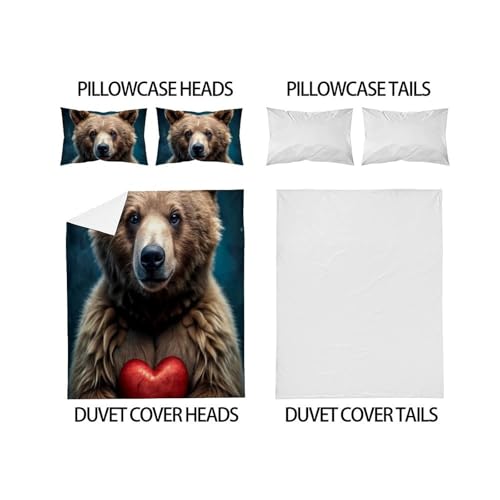 Housse de couette King ours en microfibre imprimé 3D pour lit garçon - 4