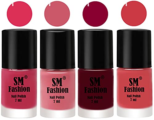 Image of Nail Polish Combo Set (Pack of 4) Quick Dry Gel Finish Nail Paint | Dusty Pink,Nude Pink,Boysenberry,Punch Pink | 7 ml Each