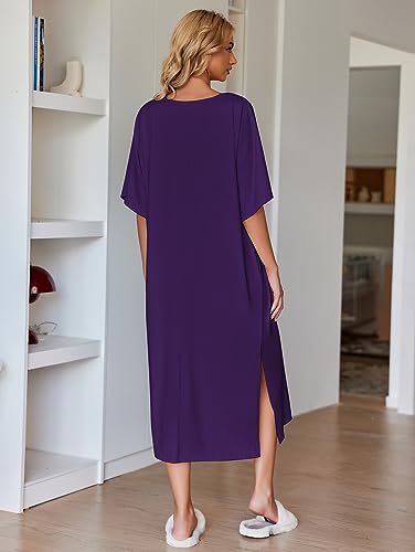 Ekouaer Camisola feminina maxi longa casual, A_roxo, XXG