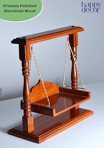 Image of Premium Polished Sheesham Wooden Laddu Gopal Jhula, Shri Krishna Swing Kanhaji, Thakurji, for Bal Gopal Idol, (Size:- 13 inchx12 inchx7 inch), Seat Size :- (8 inchx6 inch) 0 to 4 no Gopal ji (Royal Temple Jhula)