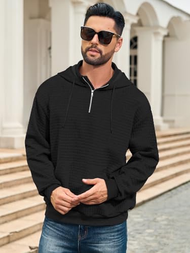 Auxo Mens Quarter Zip Pullover Fashion Quilted Hoodies Long Sleeve hooded Sweatshirt with Pocket4