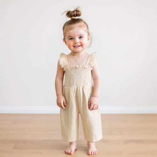 Toddler Baby Girl Romper Bodysuit Smocked Overalls Pants Plaid Sleeveless Halter One Piece Jumpsuit Summer Clothes3