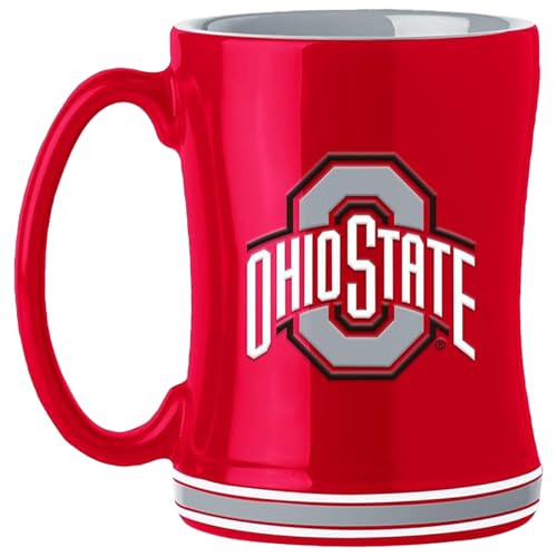 Logo Brands NCAA Ohio State Buckeyes 14oz Ceramic Relief Coffee Mug - Officially Licensed Mug Sculpted 3D Logo and Team Colors Comfortable Handle and Glossy Finish for College Sports Fans