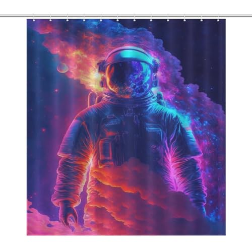Rideau de douche astronaute néon lavable en polyester pour salle de bain