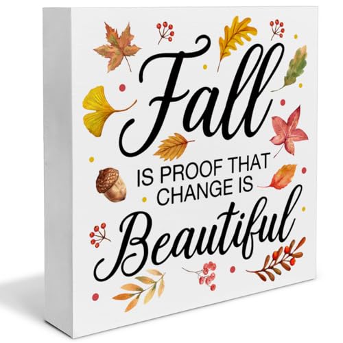 Fall House Decor Fall Office Decorations for Work Farmhouse Autumn Wooden Sign Office Home Decor for Desk Table Shelf 5 x 5 Inches