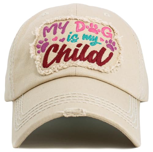 Image of KBETHOS Dog Cat Mom Dad Theme Womens Baseball Cap Distressed Vintage Unconstructed Embroidered Patch Hat