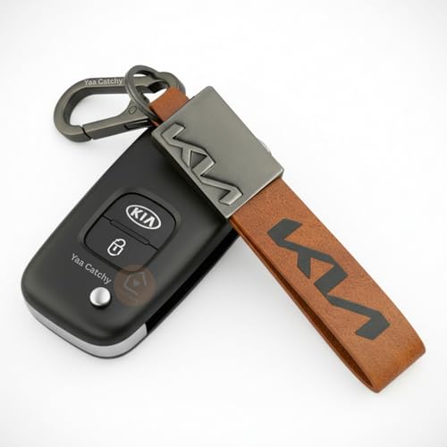 Image of Premium Leather Keychain Metal Hook Compatible with Durable Faux Leather Brown Strap with Heavy-Duty Alloy Clip Stylish Bike & Car Key Holder
