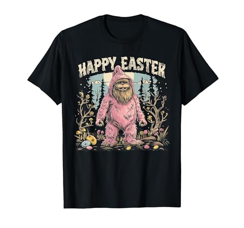 Happy Easter - Bigfoot Funny Rabbit Bunny Eggs Basket Boy T-Shirt, Men, Black, X-Large