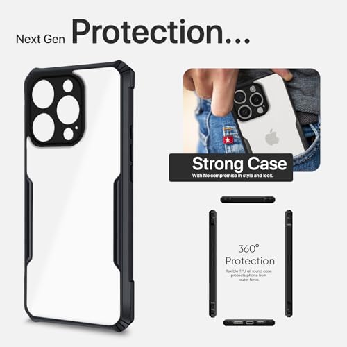 Image of Pikkme Back Cover | Crystal Clear Transparent Back | Ultra Hybrid | Full Camera Protection | Raised Edge | Bumper Back Case for iPhone 15 Pro Max (Black)