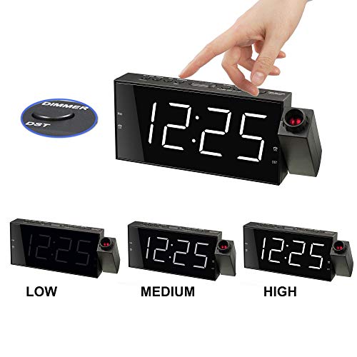 Projection Alarm Clock for Bedroom,Projector Ceiling Clock with 7”Large Digtal LED Display&Dimmer,180°Projector,USB Charger,Dual Alarms,12/24H DST,Battery Backup & Plug-in Loud Clock for Heavy Sleeper
