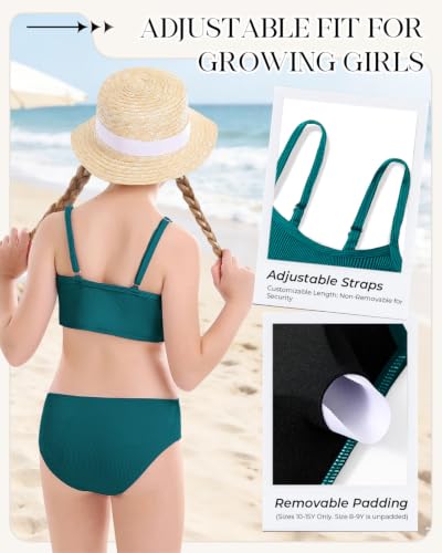 Image of Century Star Girls Ribbed 2-Piece Bikini Swimsuit - Fully Lined Modest Bathing Suit for Teens & Tweens