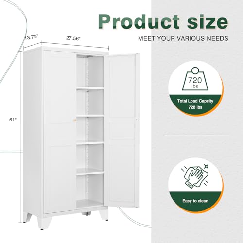 Image of Letaya Metal Pantry Kitchen Storage Cabinet,61 inch H Adjustable Shelves,White