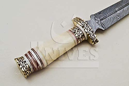 Noonknives: Hand Made Damascus Steel Collectible Knife Handle Camel Bone With Brass Inserts (White) #TOP7