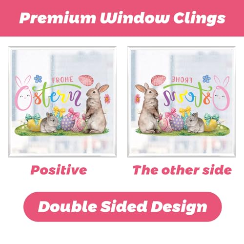 Fensterbilder Ostern, 9 Blätter Oster Fensterbilder, Osterdeko Fenster, Realistische Hasen, Tulpen und Ostereier, Fensterbild Frühling, PVC Aufkleber für Fenster, Türen, Kinderzimmer, Osterparty