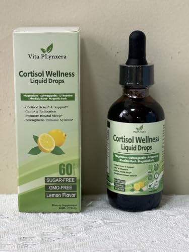 Vita PLynxera Cortisol Supplement Liquid Drops, 17-in-1 Cortisol Detox w. Magnesium Glycinate 400mg Ashwagandha, L-Theanine, Phosphatidylserine, Hormone Balanced for Women, Mood Focus, Sleep Support