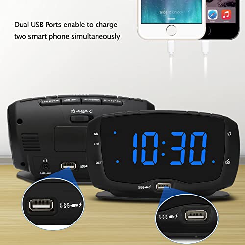 Dreamsky Alarm Clock Radio For Bedroom With 2 Usb Charging Ports, Electric Bedside Clock With Dimmable 1.4" Large Numbers, Digital Fm Radio With Earphone Jack, Dst, 12/24H #TOP2