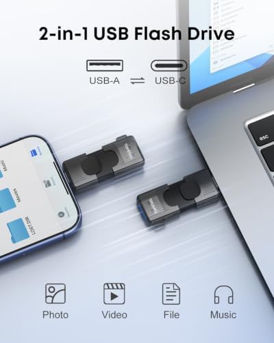 TOPESEL 2팩 USB 드라이브 64GB USB C 플래시 드라이브 최대 110MB/s USB 3.2 Gen 1 썸 드라이브 푸시 풀 USB 스틱 휴대용 메모리 스틱 아이폰 15/16/17 안드로이드 스마트폰 태블릿 노트북 자동차 오디오 스마트 TV용 — 사진 3