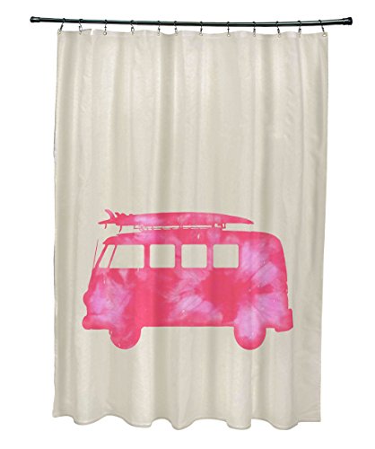 E by design SCGN400PK8 BeachDrive, Geometric Print Shower Curtain, Pink