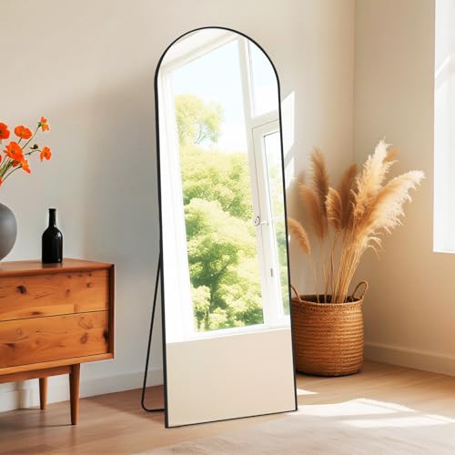 Image of DUMOS Arched Wall-Mounted Full Length Mirror 27 inchx71 inch for Bedroom, Full Body Floor Mirror with Stand, Hanging or Leaning for Wall, Black