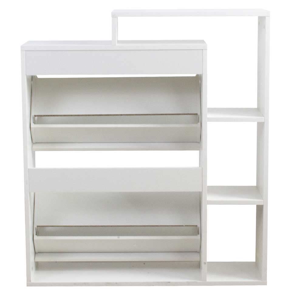 BAKAJI Slim Oszczędność miejsca na buty na buty z półką 4 półki drewniane MDF 2 drzwi z podwójną głębokością 80 x 24 x 90,5 cm nowoczesny design w kolorze białym