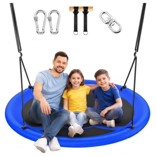 ANAGOO 43" Saucer Tree Swing, Heavy Duty 700lbs Capacity, Kids & Adult Outdoor Flying Tree Swing Seat, Waterproof Round Swing with Adjustable Hanging Straps for Backyard, Blue