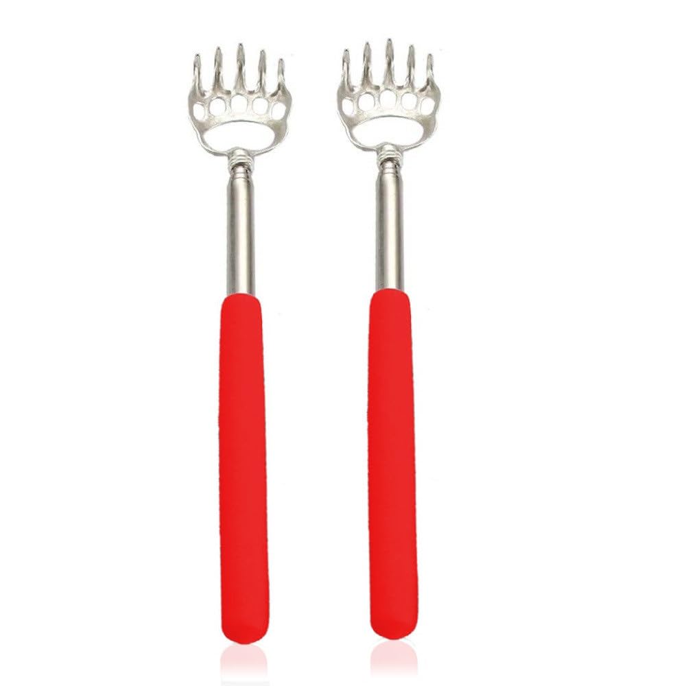 SQULIGT 2 rascadores de espalda, rascador de espalda de garra de oso, mango telescópico retráctil de metal extensible (rojo)