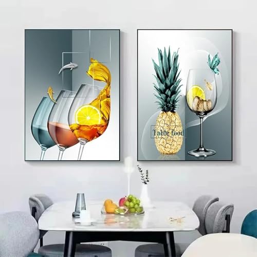 Impression cuisine verres à vin pour habiller un mur vide de salle à manger