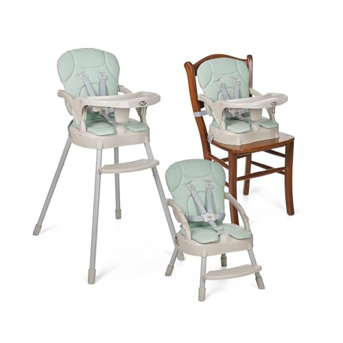 MS - Trona para bebe BELLY Y SPOON - convertible en alzador y en silla- 3 en 1- Trona plegable MS con asiento acolchado (3 COLORES) - Portátil, estable y segura (BELLY VERDE)
