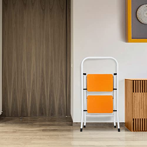 Sturdy Space-Saving 2 Step Iron Ladder Folding Step Stool Lightweight with Anti-Slip Pedal Great for Household and Office use in Compact Design
