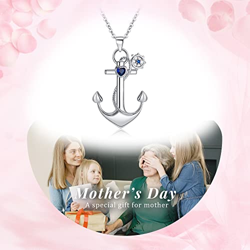 Elequeen Anchor Necklace, 925 Sterling Silver Anchor Pendant Sailor Necklace Nautical Jewelry For Women Girls Friends, Valentine's Day/Mother's Day/Christmas Jewelry Gift For Wife/Mom #TOP5