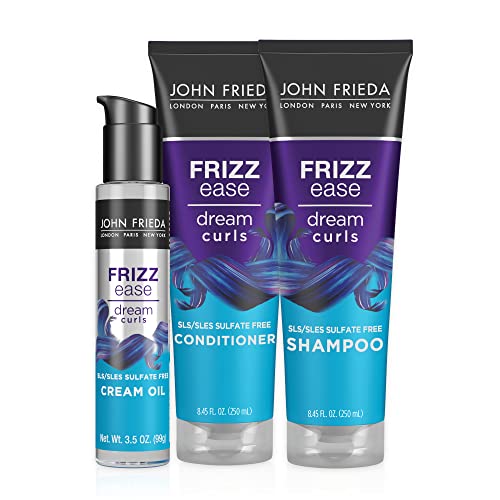 John Frieda Anti Frizz Hair Care Set, Frizz Ease Dream Curls Shampoo and Conditioner Set and Cream Oil, Hydrates and Defines Curly, Wavy Hair, Helps Control Frizz, SLS/SLES Sulfate Free 3 Piece Set