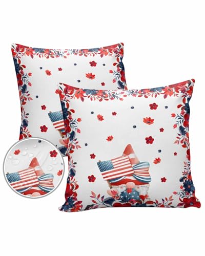 Edwiinsa 4th of July Outdoor Pillow Covers Waterproof,All Weather Cushion Case Set of 2 Decorative Pillowcases for Sofa Couch Bed Decor Patio Furniture 26