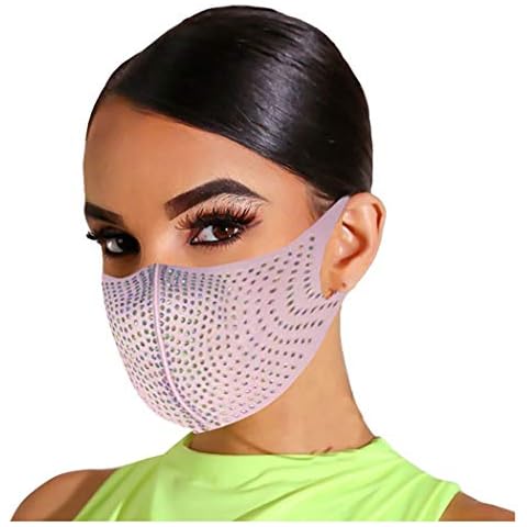 Fstrend Sparkly Rhinestone Mesh Mouth Cover Crystal Purple Masquerade Party Nightclub Jewelry for Women and Girls (Pink) Cover
