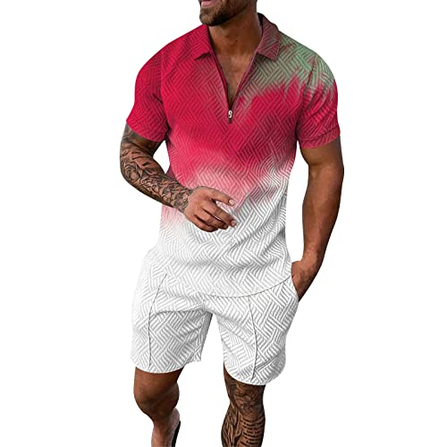 Glvsz Men's 3D Short Sleeve Suit Shorts Beach Tropical Hawaiianss Body Sports Shorts Suit Sports Suit All Suit Red #TOP14