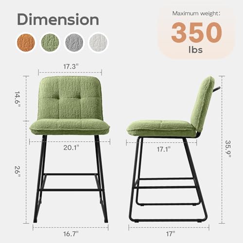 Image of Ollega 26 inch Counter Height Bar Stools with Back, Set of 4, Green Velvet