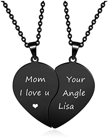 PiercingJak 2pcs Custom Engraved Heart Puzzle Matching Necklaces for Couples Stainless Steel Split Heart Puzzle Pendant Necklace for Women Men Couples BFF Friendship Gift
