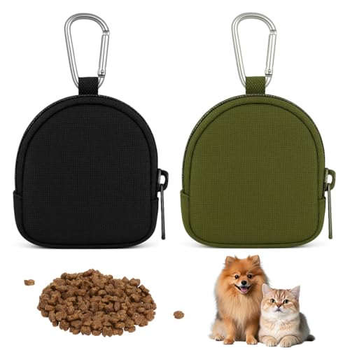 PHYNDR 2 Pièces Sacs à friandises pour chien - Pochette friandise chien - Avec fermeture éclair et mousqueton - Mini sac portable pour l'entraînement