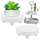 Blulu 2-Piece Round Wooden Riser for Decor: Vintage Plant Stand, Mini Wood Risers, Stackable Tiered Tray, Retro Food Display for Cake & Party, Collection Display