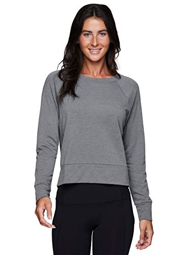 RBX Active Women's Fashion Crewneck Long Sleeve Lightweight French Terry Cropped Pullover Sweatshirt F20 Crop Grey M