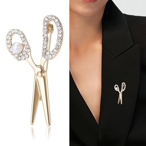 Image of Scissors Brooch Pins for Women, Barber Hairdresser Scissors Brooch Pin, Cute Scissor Brooch Lapel Pin, Bohemian Pearl Scissors Brooches Pins for Women Hat Bag Suit Dress Accessories