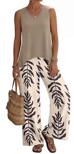 WIHOLL 2 Piece Sets for Women Spring Summer Outfits Cruise Travel Airport Beach Vacation Clothes Trendy Lounge Sets Casual Resort Wear Travel Matching Women Clothing Wide Leg Pants Set M - view 2