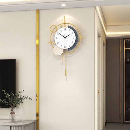 YIJIDECOR Wall Clock Decorative Large Modern Wall Clock Silent Non-Ticking Battery Operated Gold Unique Pendulum Clock for Living Room,Bedroom,Office,Kitchen,Bathroom,Wall Decor 13.8x21.9in
