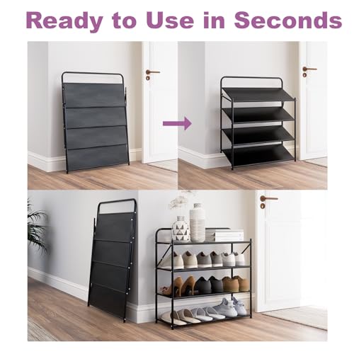 4-Tier Foldable Shoe Rack, No Assembly Shoe Rack with Solid Metal Shelves by Sharkwave Living - Used condition - Image 3