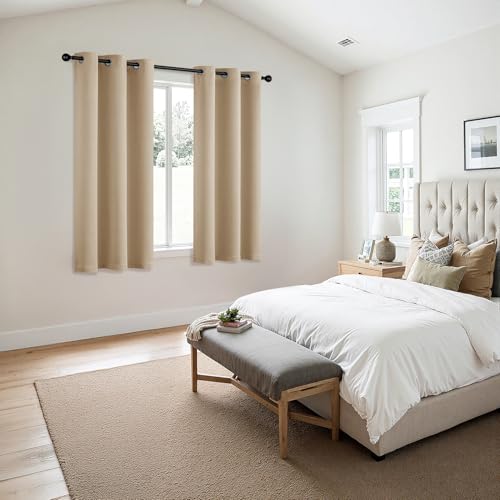 Image of MIULEE Blackout Curtains for Bedroom Living Room 2 Panels, Thermal Insulated Room Darkening Drapes Grommet Noise Reducing Light Blocking Window Treatments 45 Inches Long 40x45 Inch Biscotti Beige