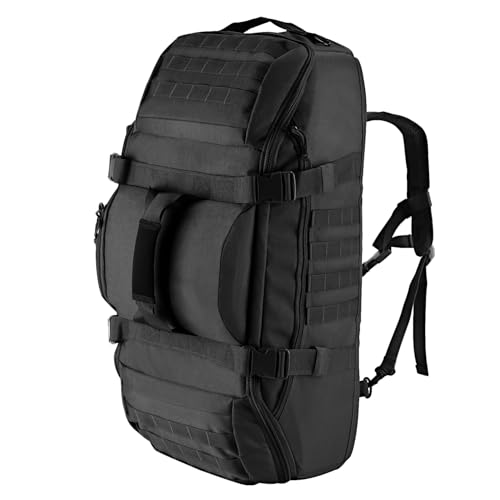 Image of Hannibal Tactical 65L Large Duffle Bag, 3-in-1 Tactical Backpack MOLLE Pack for Workout, Sports, Gym, Outdoor, Black Red Patch