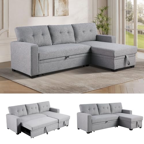 Reversible Sectional Sleeper Sofa with Pull Out Couch Bed, Convertible L-Shaped Sofá w/Storage Chaise, Comfy Modular Corner Sofa&Couch, Sofa Cama para Sala for Living Room Apartment Office Furniture