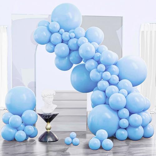 PartyWoo Light Blue Balloons 130pcs Baby Pastel Sky Aqua Blue Color