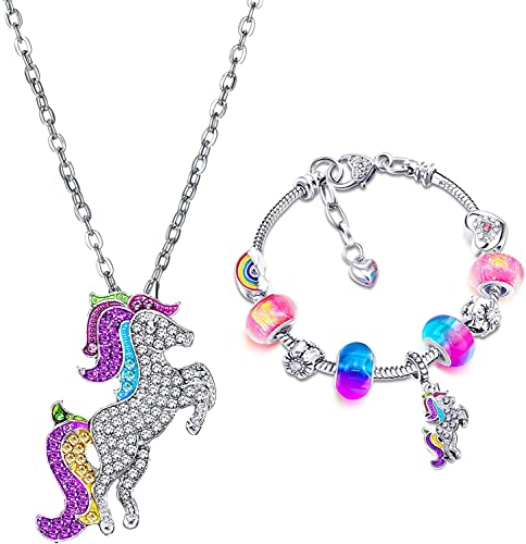Pendant Necklace Bracelets, Bracelet Necklaces Set with Sparkling Crystals for Girls and Women Cover