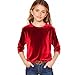 Girls Velvet Tops 3/4 Sleeve T-Shirts Velour Tees Shirts Solid Color Basic Tshirts for Kids 3-14 Years Red
