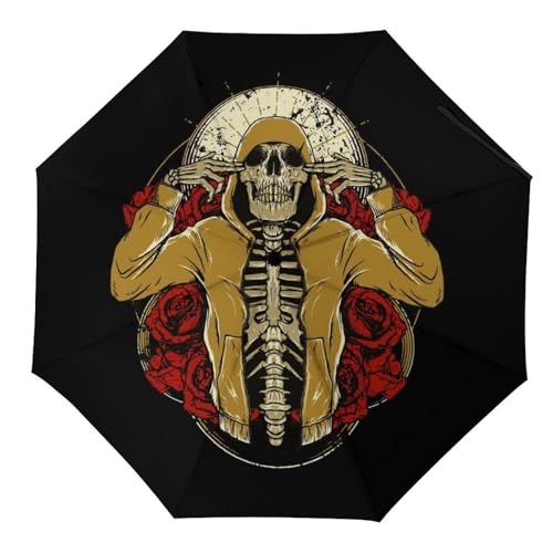Parapluie automatique pliant chat squelette compact avec manche ergonomique